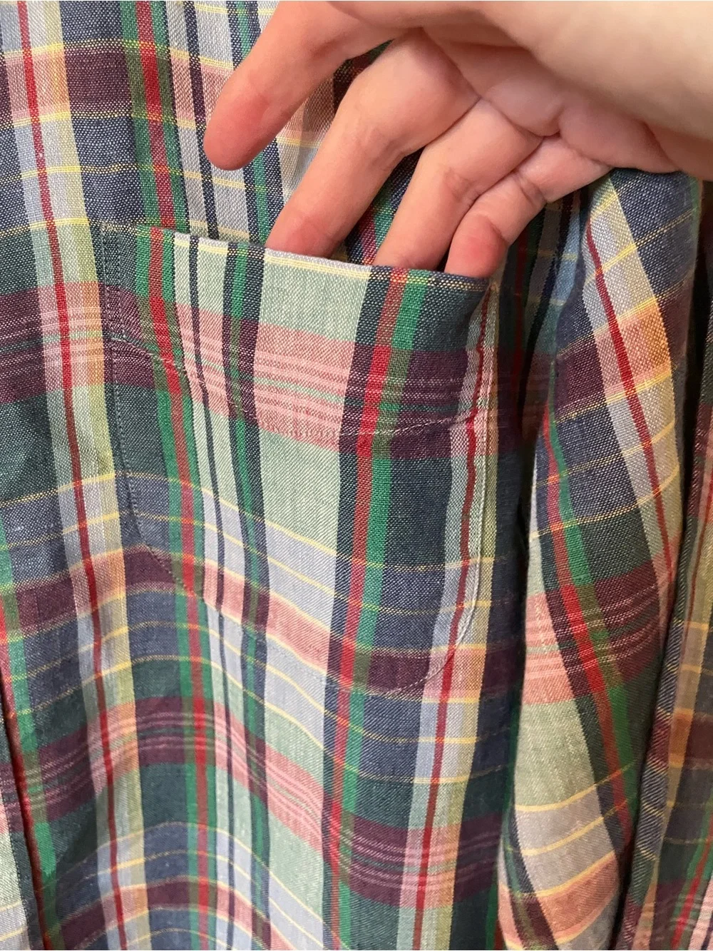 J.Crew Baird McNutt Irish Linen Madras Plaid Button Down Shirt Mens L Slim Fit